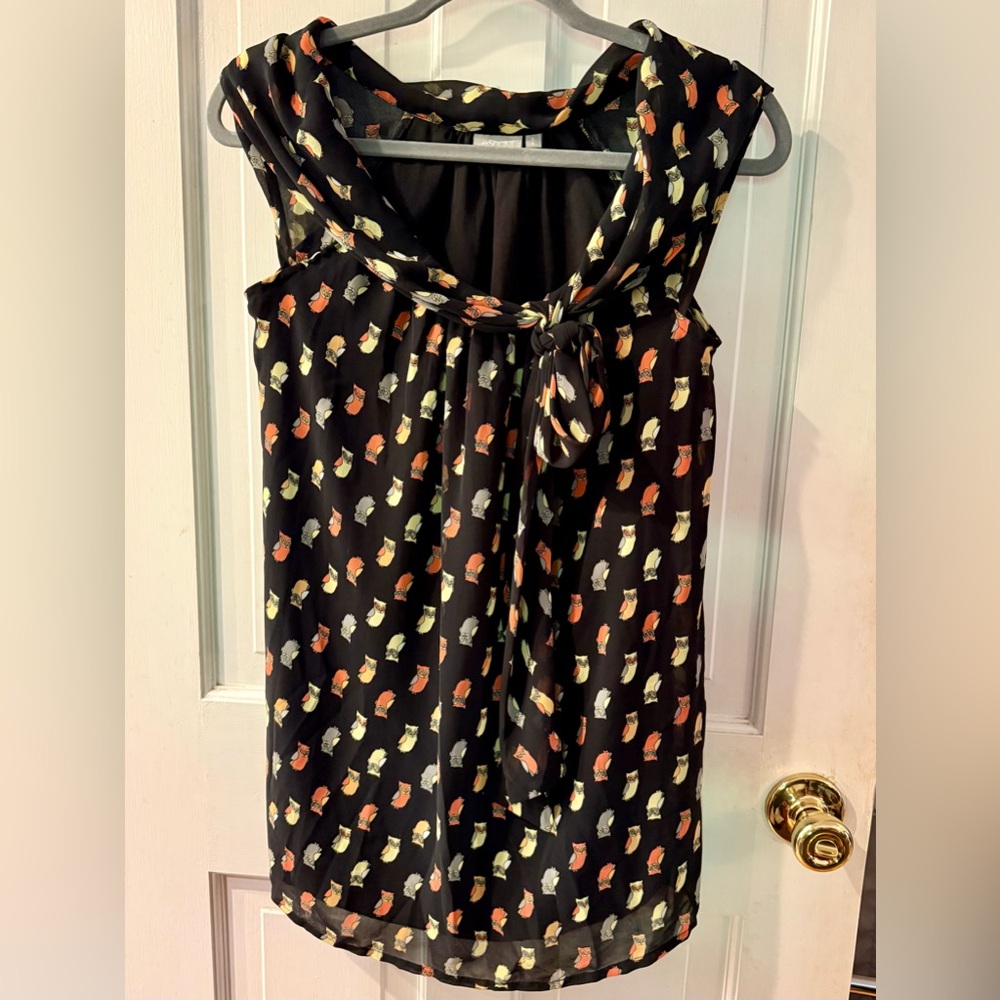 eShakti Black Sleeveless Top with Owl Print - Size S/4, EUC!